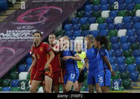 Belfast, Nordirland. 20 Aug, 2017. Nationale Fußball-Stadion im Windsor Park, Belfast, Nordirland, Irland. 20 Aug, 2017. UEFA U19-Europameisterschaft der Frauen Endg. - Frankreich 2 Spanien 3. Aktion aus dem Spiel. Quelle: David Hunter/Alamy leben Nachrichten Stockfoto