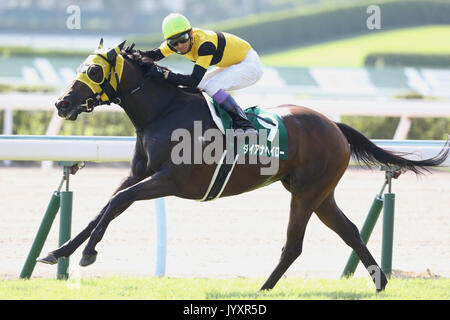 Fukuoka, Japan. 20 Aug, 2017. Diana Halo (Yutaka) Pferderennen: Diana Halo geritten von Yutaka Nehmen gewinnt den TV Nishinippon Corp. Sho Kitakyushu Kinen in Kokura Racecourse in Fukuoka, Japan. Credit: Eiichi Yamane/LBA/Alamy leben Nachrichten Stockfoto