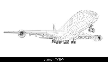 Flugzeug in wire-frame Stil Stock Vektor