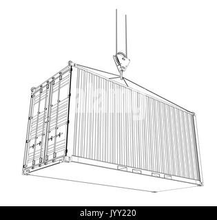 Cargo Container hängen an Haken des Krans Stock Vektor
