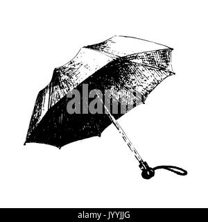 Regenschirm, umriss Vector Logo, Prognose Wetter Symbol, isoliert, Vektor Skizze Abbildung gezeichnet Stock Vektor