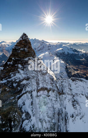 Luftbild von der felsigen Kamm Matterhorn Zermatt im Kanton Wallis Schweiz Europa Stockfoto