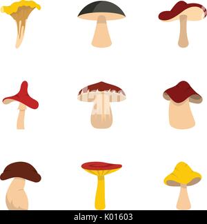 Pilz Icon Set, flacher Stil Stock Vektor