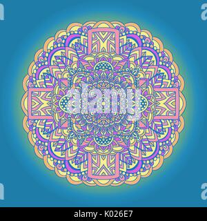Abstrakte mandala Ornament auf blauem Hintergrund. Asiatische Muster. Orange gradient authentischen Hintergrund. Stock Vektor