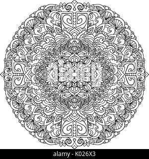 Abstrakte Mandala Ornament für Erwachsene Malbücher. Asiatische Muster. Authentischen Hintergrund schwarz und weiß. Stock Vektor