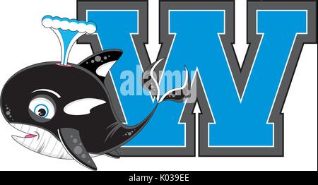 W ist für Whale Alphabet lernen Abbildung: Stock Vektor