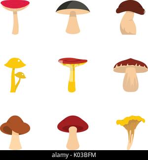 Waldpilz Icon Set, flacher Stil Stock Vektor