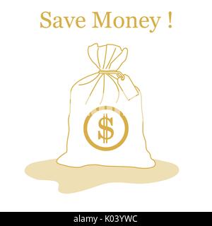 Stilisierte Symbol einer verknoteten Tasche mit Geld. Design für Banner, Poster oder Druck. Stock Vektor