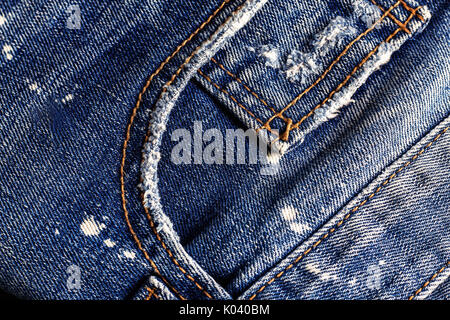 Oberflächen und Nähte alte Jeans. Stockfoto