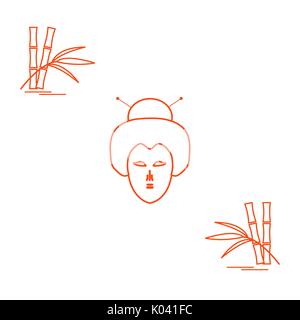 Stilisierte Ikone der japanischen Frau Gesicht und Bambus. Reisen und Freizeit. Design für Banner, Poster oder Druck. Stock Vektor