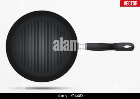 Classic Metal schwarz Grillpfanne mit Griff. Ansicht von oben und runde Form. Küche und nationalen Symbol. Vector Illustration isoliert auf Hintergrund. Stock Vektor