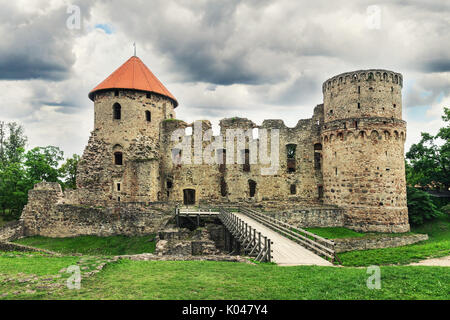 Mittelalterlichen livländischen Burgruinen in Cesis. Lettland Stockfoto