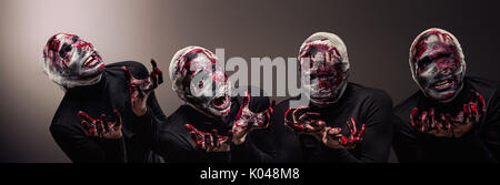 Einen dramatischen Wandel von einer gruseligen Halloween-Lich mit blutigen Verband in dunklen Lord Voldemort. Stockfoto