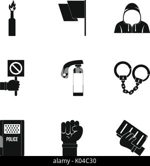 Politische revolte Icon Set, einfachen Stil Stock Vektor