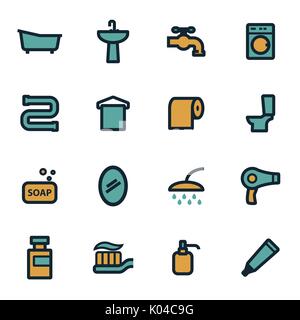 Vektor flachbild Badezimmer Symbole gesetzt Stock Vektor