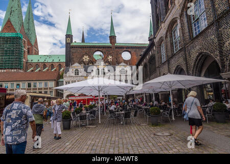 Lübeck, Rathaus, Marktplatz, Rathaus Stadtverwaltung Hansestadt, Marktplatz, Hansestadt Lübeck Stockfoto