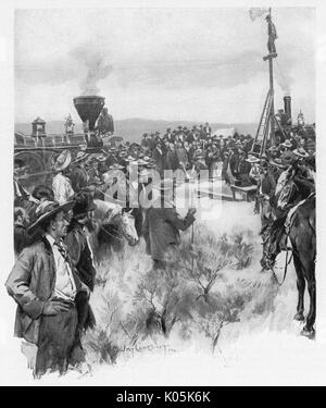 Fertigstellung der transkontinentalen Eisenbahn 1869 Stockfotografie