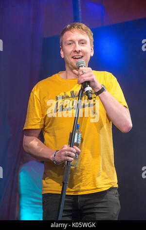 Schauspieler Jo Lycett im Hylands Park, Chelmsford, Essex am Sonntag, August an diesen Jahren V Festival 20. Stockfoto