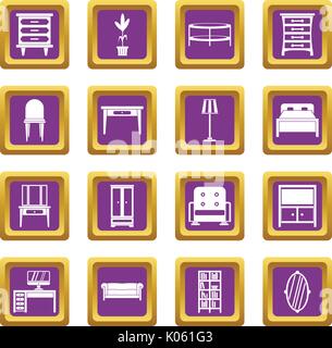 Möbel Icons Set lila Stock Vektor