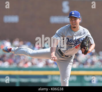 Detroit, Michigan, USA. 20 Aug, 2017. Kenta Maeda (Schwindler) MLB: Los Angeles Dodgers Krug Kenta Maeda während der Major League Baseball Spiel gegen die Detroit Tigers im Comerica Park in Detroit, Michigan, USA. Quelle: LBA/Alamy leben Nachrichten Stockfoto