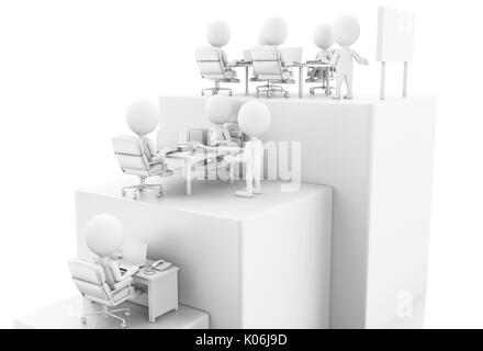 3D-Darstellung. Business Menschen arbeiten auf Wachstum Balkendiagramm. Business Teamarbeit Konzept. Isoliert weißer Hintergrund Stockfoto