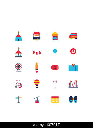 Satz von verschiedenen Icons zum Vergnügungspark ergänzende Stockfoto