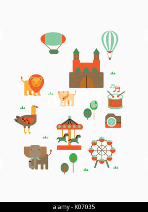 Verschiedene Symbole, die im Zusammenhang mit Vergnügungspark Stockfoto