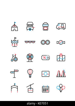 Satz von verschiedenen Zeile für Symbole zum Vergnügungspark ergänzende Stockfoto