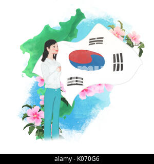 Frau ehren koreanische Flagge Stockfoto