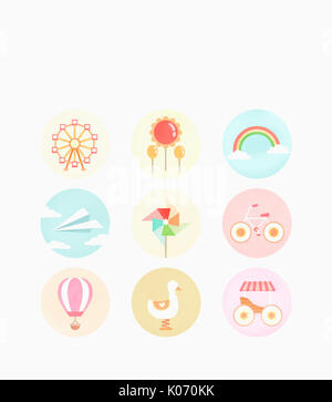 Satz von verschiedenen Icons zum Vergnügungspark ergänzende Stockfoto