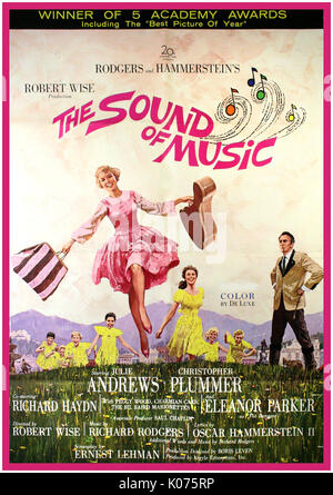 DER KLANG DER MUSIK, 1965. Original Vintage "Awards"-Poster mit Musical-Kinosaal, Julie Andrews, Christopher Plummer, Eleanor Parker-Regisseur Robert Wise und den Schriftstellern George Hurdalek und Howard Lindsay. 5-mal Oscar-prämierte musikalische, epische Romantik in Österreich aus den 1930er Jahren Stockfoto