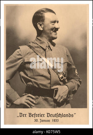 ADOLF HITLER die deutsche Propaganda Postkarte 30 Januar 1933 "Die befreier Deutschlands' auf dieser berüchtigten Tag 1933, Präsident Paul von Hindenburg Namen Adolf Hitler, Führer oder Führer der Nationalsozialistischen Deutschen Arbeiterpartei (NSDAP), als Bundeskanzler der Bundesrepublik Deutschland Stockfoto