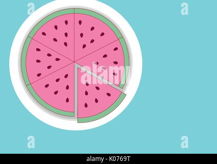 Schneiden Sie ein Stück Wassermelone auf einem hellen Hintergrund Stock Vektor