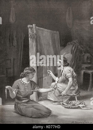 Eine babylonische Webstuhl. Nach dem Gemälde von Margaret Dovaston (1884-1954). Von Hutchinson's Geschichte der Nationen, veröffentlicht 1915. Stockfoto