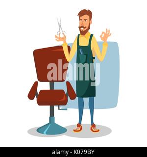 Friseur Charakter Vektor. Moderne Friseur. Classic Lounge Chair. Cartoon isoliert Abbildung. Stock Vektor