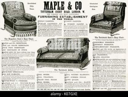 Werbung für Maple & Co Sessel 1890 Stockfoto