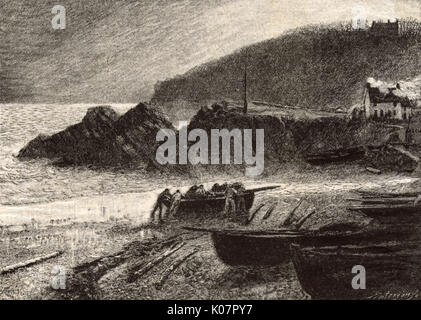 Traling in the Boats - Abend von Charles Napier Hemy Stockfoto