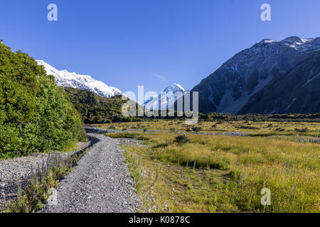 Blick auf die Berge in der Nähe von Aoraki Mount Cook Village. Stockfoto