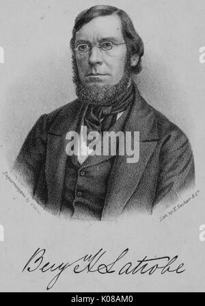 Lithographie aus einer daguerreotypie Portrait von Benjamin Henry Latrobe, Jr, American Civil Engineer und Sohn des Architekten Henry Benjamin Latrobe, 1856. Stockfoto