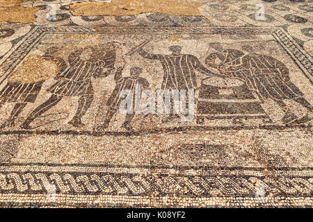Archäologische Ausgrabungen in Ostia Antica: Detail des Mosaiks von Hall von Mensores - Rom - Italien Stockfoto