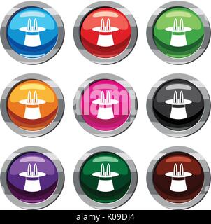 Rabbit Ears Erscheinen von einem top Magic hat Satz 9 Sammlung Stock Vektor