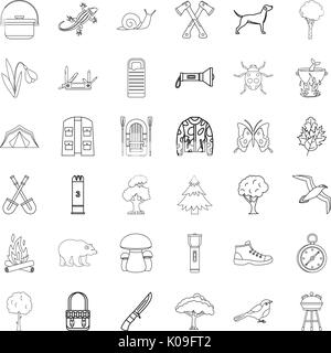 Camping Symbole festlegen, skizzieren Stil Stock Vektor