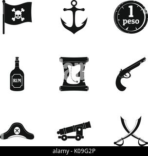 Piraten element Icon Set, einfachen Stil Stock Vektor