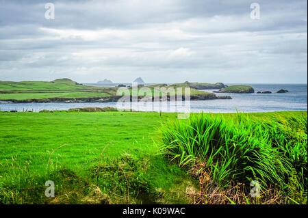 Ein Blick auf die Skellig Inseln von Valentia Island Stockfoto