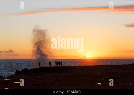 Sonnenuntergang am Point Quobba Blow Holes, Carnarvon, Gascoyne, Western Australia Stockfoto