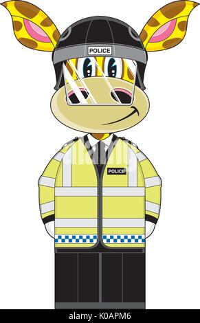 Cute Cartoon britischen Giraffe Polizist Vector Illustration Stock Vektor