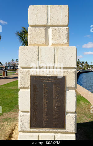 Memorial, Rolle der Ehre für die Matrosen des HSK Kormoran, Carnarvon, Gascoyne, Western Australia Stockfoto