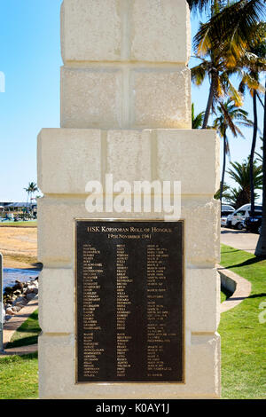 Memorial, Rolle der Ehre für die Matrosen des HSK Kormoran, Carnarvon, Gascoyne, Western Australia Stockfoto