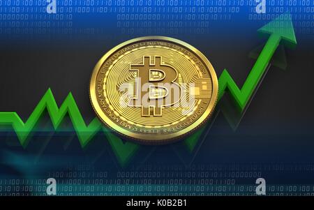 3D-Darstellung der bitcoin über schwarzen Hintergrund mit Stockfoto