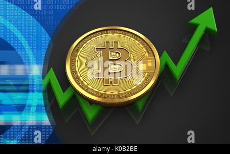 3D-Darstellung der bitcoin über schwarzen Hintergrund mit Stockfoto